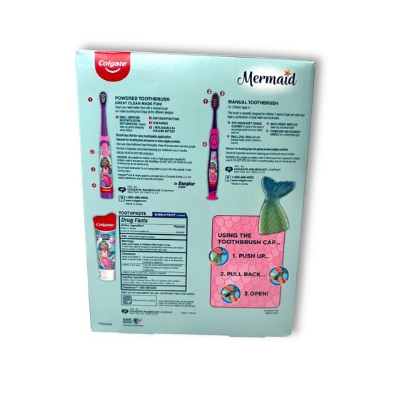 Colgate Mermaid Brushtastic Gift Pack Powered Manual Toothbrush Toothpaste Cap - Picture 2 of 6